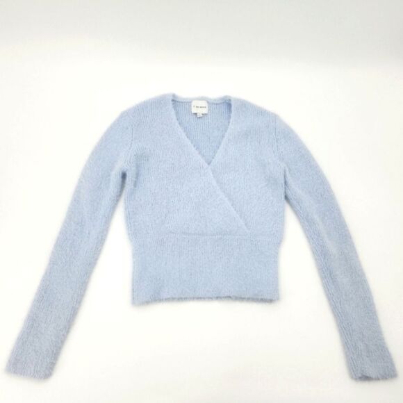 Pink Rose Fluffy Fuzzy Sweater Womens Size Large Powder Blue Y2K Rave Clueless - Picture 1 of 7
